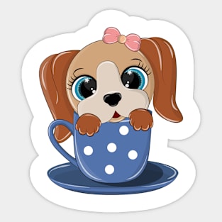 Cute puppy sitting in a glass Sticker